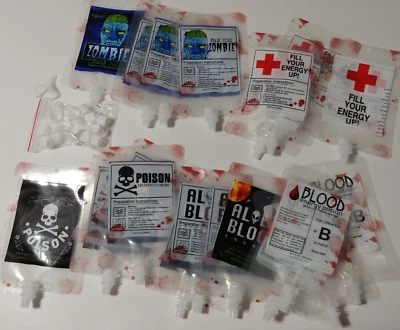 20Pcs Halloween Blood Bags Drink Pouches Vampire Alien Fake IV Reusable Party — 第 1/4 张图片