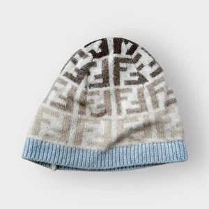 Authentic Fendi Kids Beanie Winter Hat Monogram Beige - Picture 1 of 10
