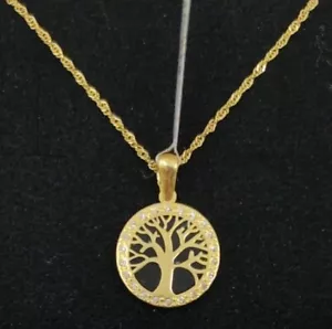 Colgante y cadena oro 18k. Árbol de la vida con onix y circonitas - Imagen 1 de 6