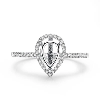 14K White Gold Pear 7X5mm Wedding Semi Mount Ladys Jewelry Natural Diamonds Ring - Image 1 of 4