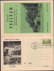 US 1951 NEVADA CENTENIAL FDC CEREMONY PROGRAM 999 - Picture 1 of 6