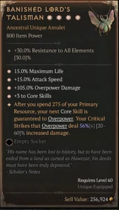 Banished Lords's Talisman 4GA 56% Amulet ETERNAL REALM NON-SEASON SC D4 PS5 - Picture 1 of 1