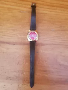 Vintage Timex Watch Red Face, Brown Leather Strap - NOT TESTED - Picture 1 of 5