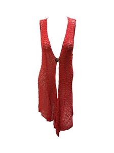 Womens Handmade Sleeveless Boho Crochet Cardigan Longline Free Size - CORAL - Picture 1 of 1