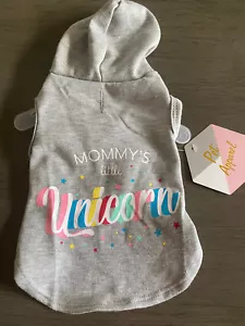 FELPA CON CAPPUCCIO PET APPAREL grigia "MOMMY'S LITTLE UNICORN" COPRI cucciolo/cane MEDIA - Foto 1 di 2