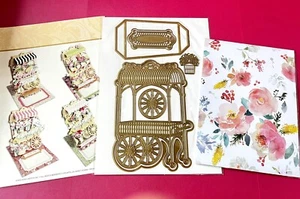 Anna Griffin Flower Cart 3D Easel 7 Pc Metal Dies + Gorgeous Floral Cardstock - Picture 1 of 9