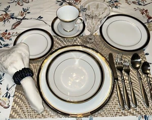 Noritake Legacy Lake Worth #3699 Cobalt/Gold Trim 6-Pc. Place Setting Vintage - Picture 1 of 15