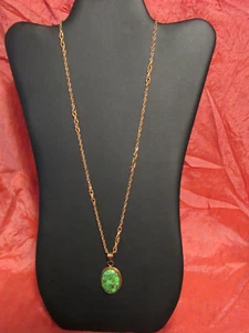 Natural Gemstone Green Copper Turquoise Pendant Necklace 22" Copper Chain - Picture 1 of 3