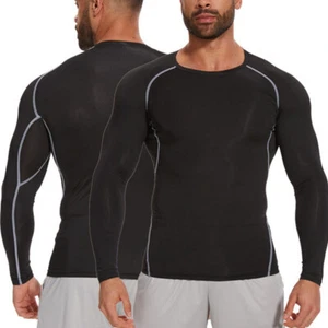 Men Compression Shirt Top Long Sleeve Base Layers Quick Dry Training Workout Gym - Picture 1 of 16