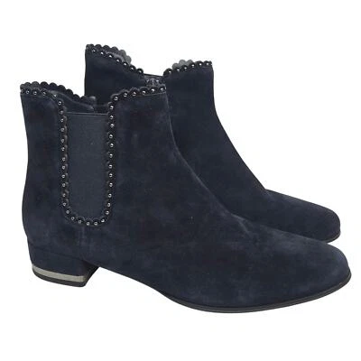 VanEli Aksa Chelsea Boot 8.5M Suede Navy Dark Blue Scalloped Studded Low Booties - Image 1 of 4