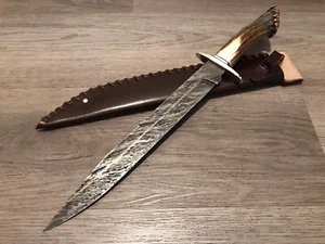 Richard Johnson Custom Fixed Blade Knife Bowie Fighter Cable Damascus Crown S - Picture 1 of 10