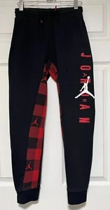 Vintage Air Jordan Pants Black Red Buffalo Plaid Youth Large Casual Sweatpants - Picture 1 of 8