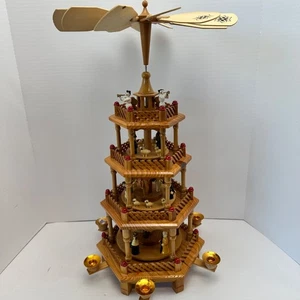 Vintage Weihnachtspyramide 4-stufig Weihnachtskrippe Pyramide Karussell Deutsch Holz - Bild 1 von 20