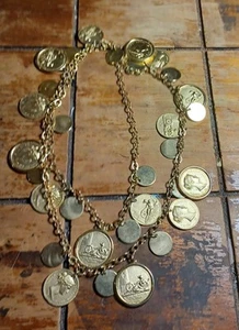 Vintage MONET Signed Gold Link Chain Roman goddess Horse Reversible Necklace - Picture 1 of 6
