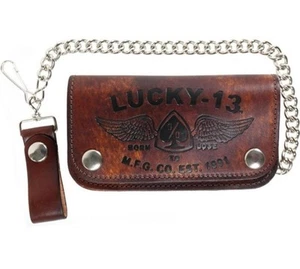 Authentic LUCKY 13 Iron Horse Embossed Antiqued Leather Wallet With Chains NEW - Picture 1 of 2