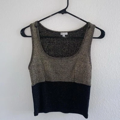 XOXO Gold & Black Shiny Glitter Vintage Tank Top Size Large - Image 1 of 4