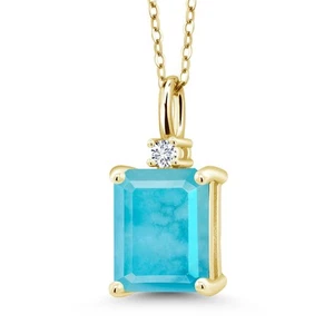 18K Yellow Gold Plated Silver Green Turquoise and White Lab Grown Diamond - Picture 1 of 4