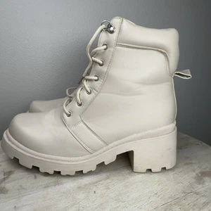 Qupid Damen Stiefel Größe 10 Beige Block Keilabsatz Combat Style Boots 90’s - Bild 1 von 11