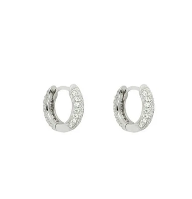 Pendientes redondos Huggie de aro de oro blanco macizo de 10 quilates con diamantes CVD creados en laboratorio para hombre Foto 1 de 4