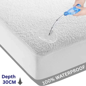Waterproof Terry Towel Mattress Protector Fitted Sheet Bed Covers Non-Allergenic - Picture 1 of 15