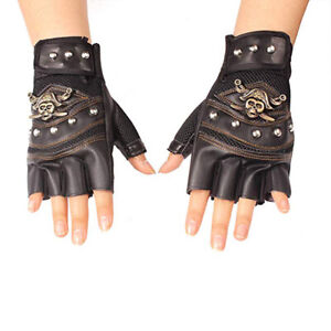 New 1 Pair Artificial Leather Rivets Pirate Skeleton Gloves Punk Half Finger