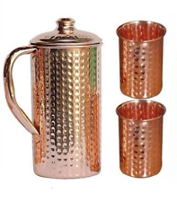 100% Handmade Pure Copper Hammered Jug Pitcher 1.5L With 2 Glass Health Benefits