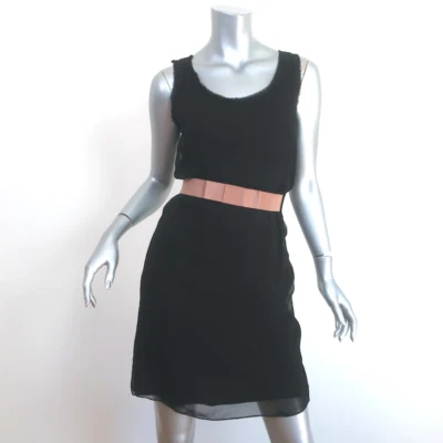 Lanvin Bow Belt Dress Black Chiffon-Overlay Jersey Size Small Sleeveless Sheath - Image 1 of 4