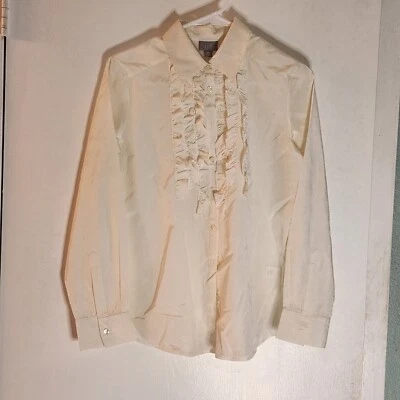 J. Jill Womens Shirt Ruffle Front Ivory Button Down Silk Blend Prairie Size XS - Image 1 of 4