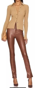 NWT Mother High-Waisted Rail Skimp Friar Brown Faux Leather Pants 29 - Picture 1 of 12