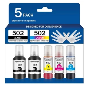 5 pack Refill Ink Bottles Fit for Epson EcoTank T502 T522 Workforce ET-4750 - Picture 1 of 5