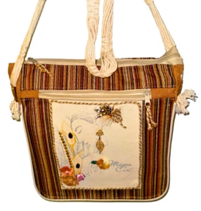 MAYAN ART PURSE CROSSBODY SHOULDER BAG STRIPE EMBROIDERED BLING MACRAME STRAP - Picture 1 of 20