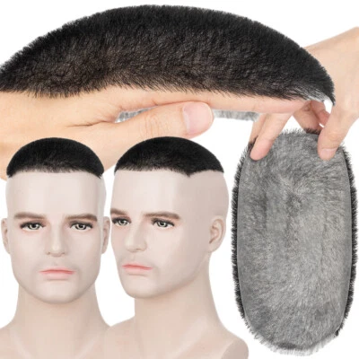 Men Toupee 100% Remy Human Hair Pieces Replacement System Wig Buzz Cut/Comb Back - Image 1 of 4