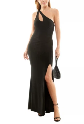 JUMP Gown Juniors Size 1/2 Black One Shoulder Cutout Asymmetrical NWT $109 - Image 1 of 4