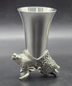 Vintage Deer and Bear Head Wine Pewter Goblet by Le Potier d'Étain/France/c1975 - Picture 1 of 17