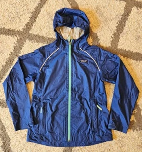 Kids 14 patagonia blue nylon coat jacket long sleeve hooded pockets lightweight - Picture 1 of 5