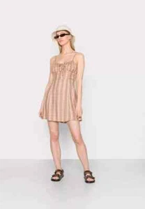 Urban Outfitters BDG Tie Front Mini Dress L Women's Casual Plaid Short NWT 39727 - Picture 1 of 9