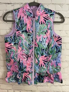 LILLY PULITZER MELANIE Lavender & FLORAL REVERSIBLE VEST WOMENS S GIRLS XL - Picture 1 of 9