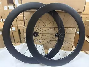 Road Bike Carbon Wheelset 65mm 700c Bicycle Clincher Wheels Disc 24H for SHIMANO - Picture 1 of 11