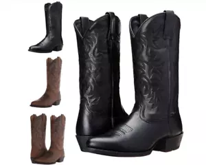Men Vintage Pull On Mid Calf Boots Men Riding Comfortable Wide-Calf Western-Boot - Picture 1 of 26