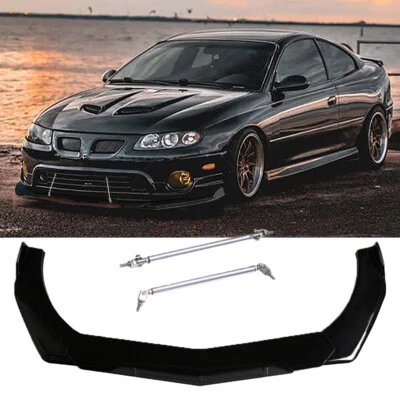 Divisor de labios para parachoques delantero de auto negro brillante + varillas de puntal para Pontiac GTO 2004-2006 Foto 1 de 4