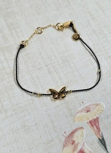 Yellow Gold on Sterling Silver 925 Black Cord Bracelet Butterfly Charm by DAISY - Picture 1 of 5