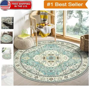 Chic 4Ft Round Area Rug - Machine Washable Floral Mat for Playroom & Living Room - Picture 1 of 11