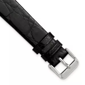 DeBeer 20mm Black Flat Genuine Crocodile Silver-tone Watch Band - Picture 1 of 4