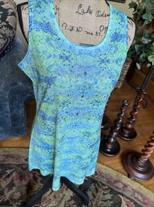 $58 New Aqua Green Sparkly Blouse Watercolor Sleeveless Beach Tunic M 38” 31” - Picture 1 of 12