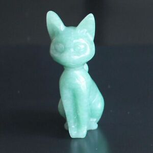 Carved Crystal green aventurine Abyssinian cat Figurine Animal Statue Decor 2'