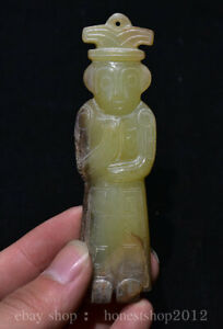 3,8" ​​Chinese Hongshan Kultur Hetian Jade Nephrit geschnitzte Figur Anhänger
