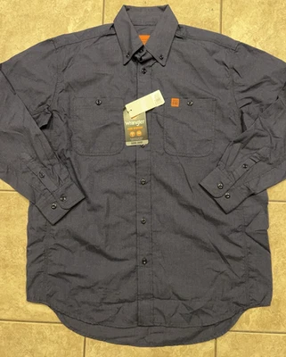 Wrangler FR Shirt Mens Medium Blue Button Up Riggs Workwear Viscose Flame NEW - Image 1 of 4