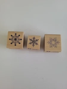 Stampabilities Snowflakes Rubber Stamp Winter Wood Mount Lot Of 3 - Picture 1 of 7