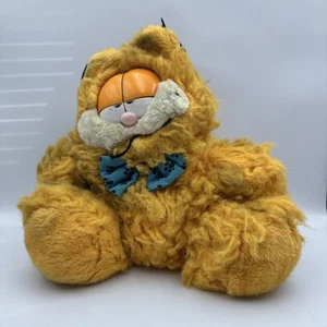 1978 1981 Rare Vintage Dakin Fluffy Garfield Cat Plush Blue Paw Printed Bow Tie - Picture 1 of 9
