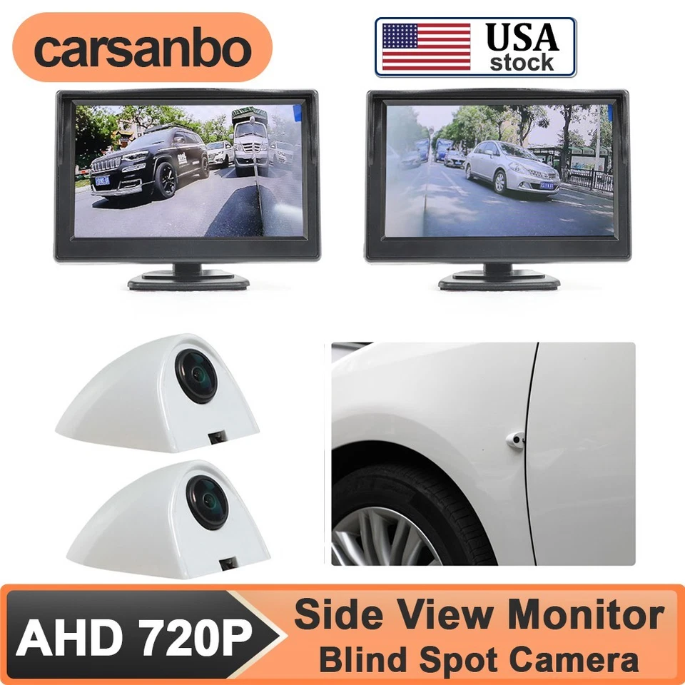 AHD 720P Digital Side View Blind Spot Car Camera System 5inch Mirror Monitor - Image 1 of 4